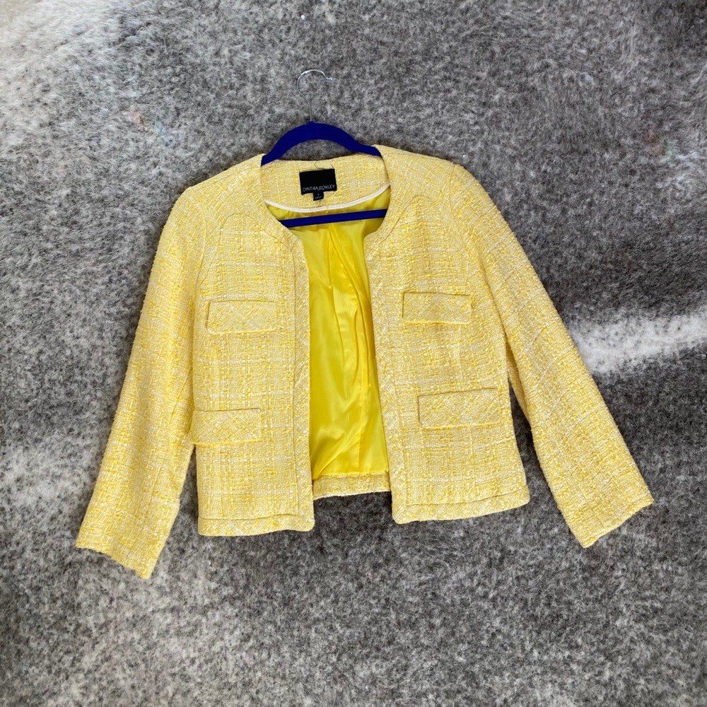 Cynthia Rowley Yellow Tweed Crop Jacket Sz Small